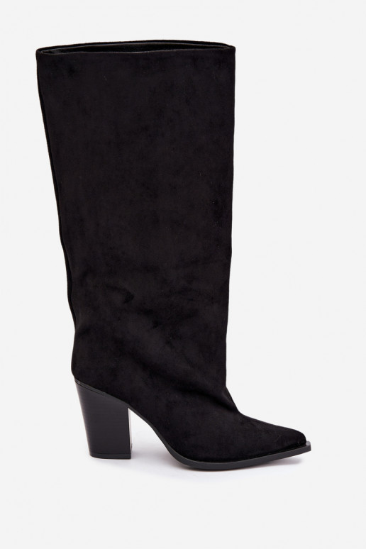 Stivali donna al ginocchio slip-on con tacco in suede sintetico color nero Carmina