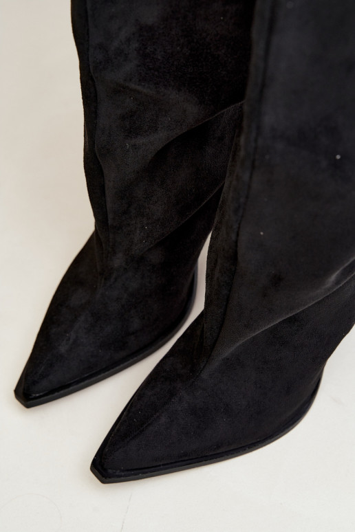 Stivali donna al ginocchio slip-on con tacco in suede sintetico color nero Carmina