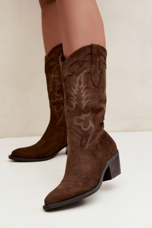 Stivali donna cowboy al ginocchio con tacco in colore cioccolato Betina