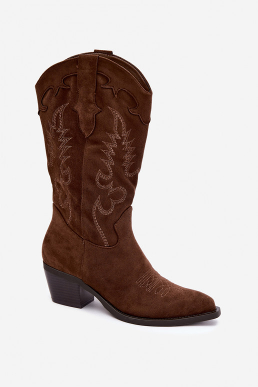 Stivali donna cowboy al ginocchio con tacco in colore cioccolato Betina