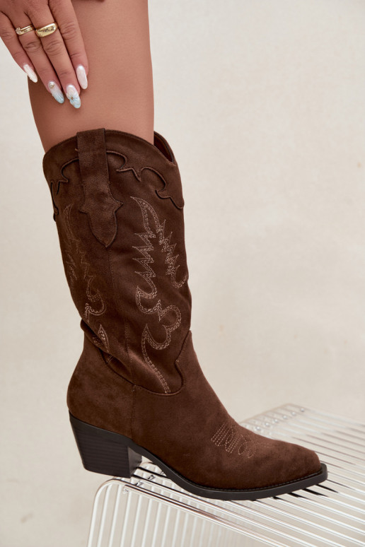 Stivali donna cowboy al ginocchio con tacco in colore cioccolato Betina