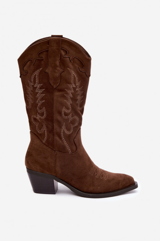 Stivali donna cowboy al ginocchio con tacco in colore cioccolato Betina