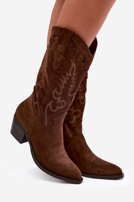Stivali donna cowboy al ginocchio con tacco in colore cioccolato Betina