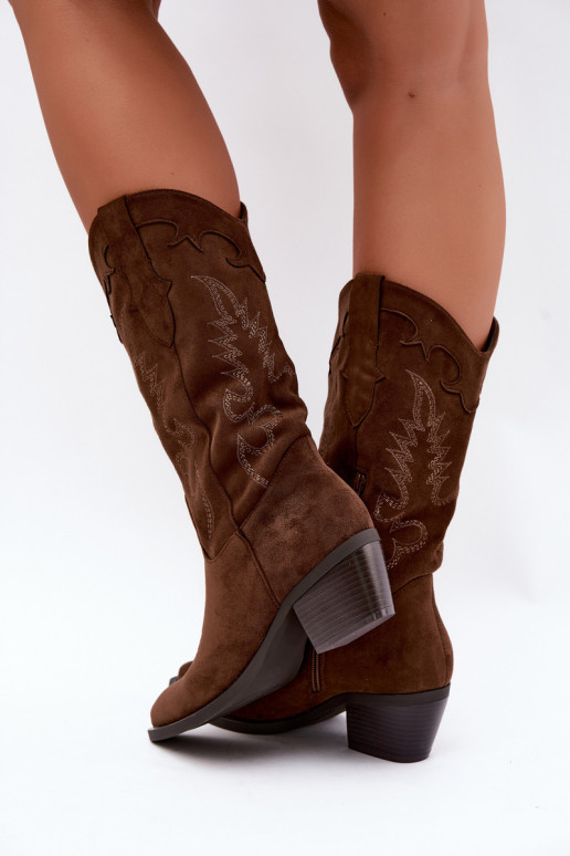 Stivali donna cowboy al ginocchio con tacco in colore cioccolato Betina