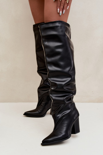 Stivali alti da donna con tacco in stile slip-on in ecopelle nera Anica 2