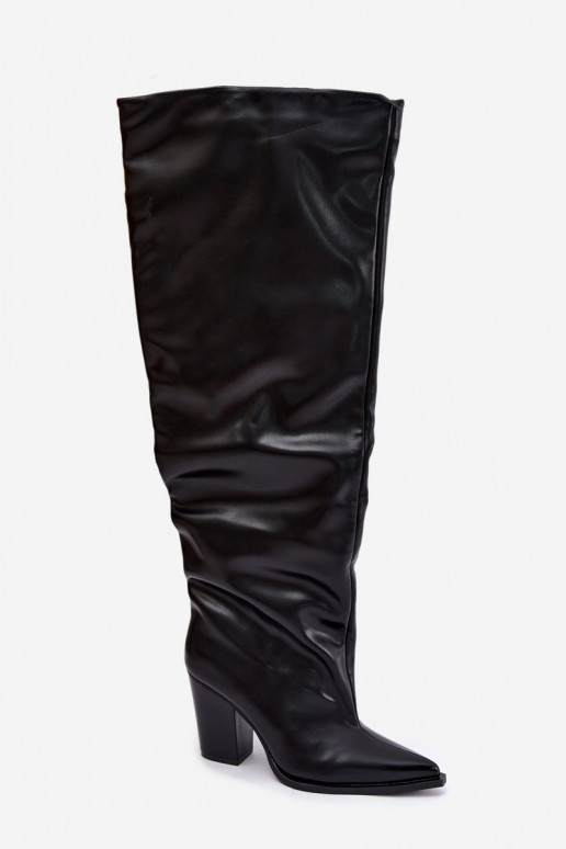 Stivali alti da donna con tacco in stile slip-on in ecopelle nera Anica