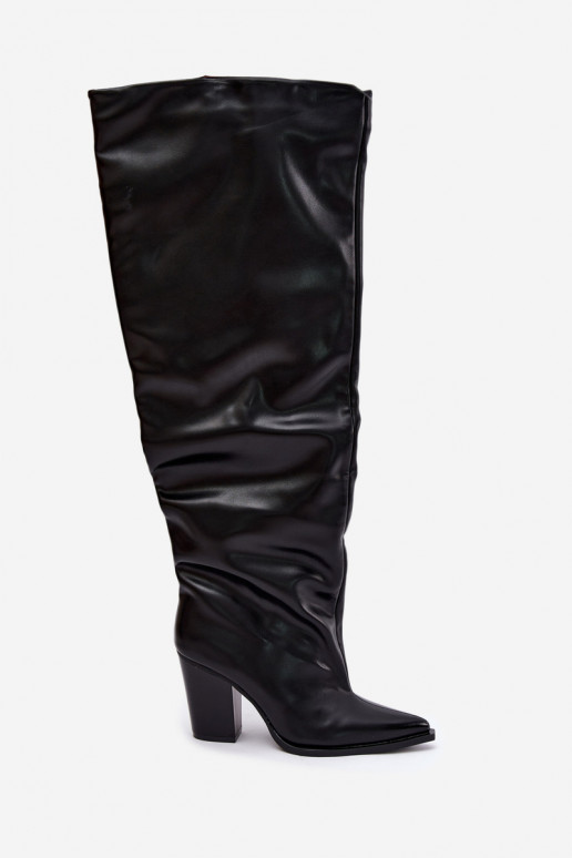 Stivali alti da donna con tacco in stile slip-on in ecopelle nera Anica