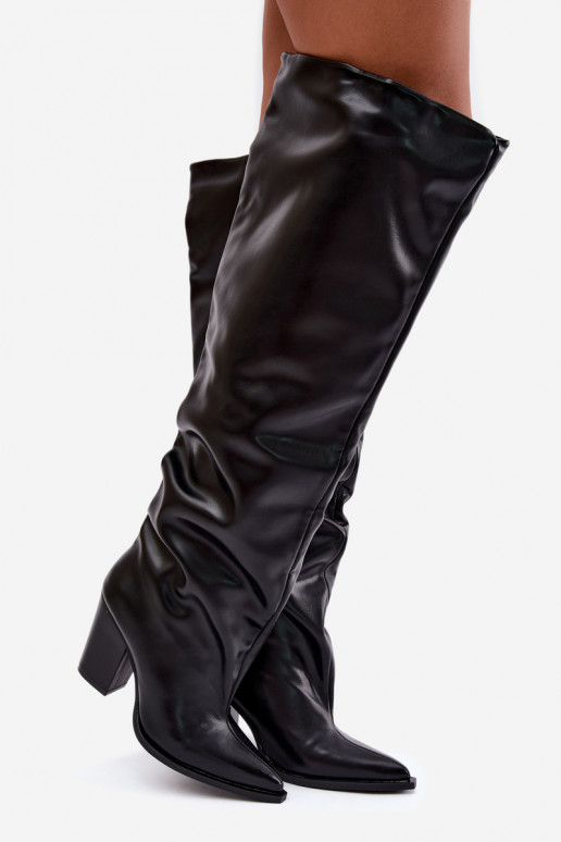 Stivali alti da donna con tacco in stile slip-on in ecopelle nera Anica