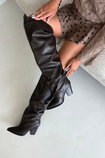 Stivali alti da donna con tacco in stile slip-on in ecopelle color cioccolato Anica 2
