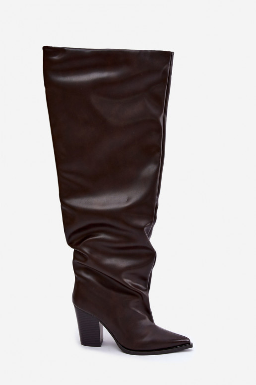 Stivali alti da donna con tacco in stile slip-on in ecopelle color cioccolato Anica