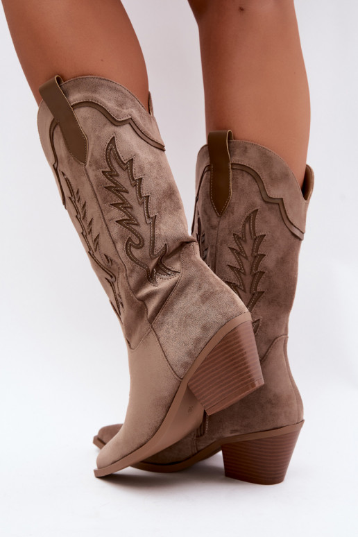 Stivali alti in stile cowboy khaki Betina