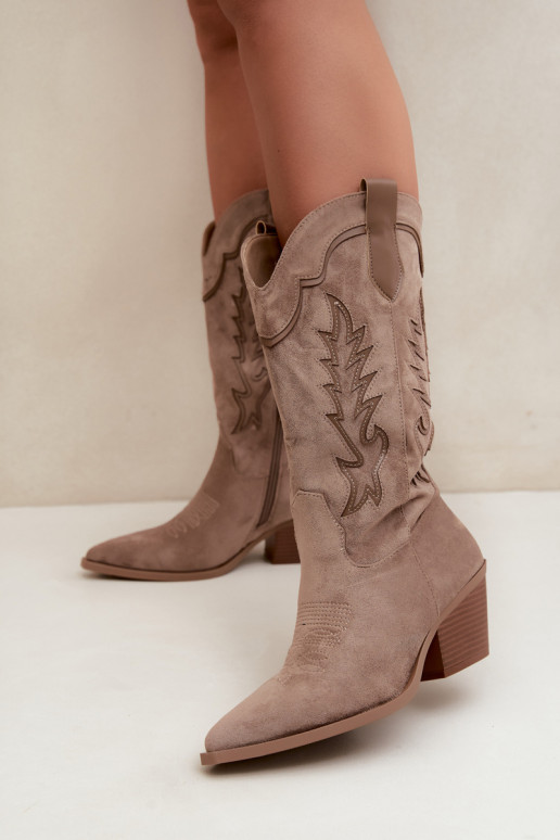 Stivali alti in stile cowboy khaki Betina