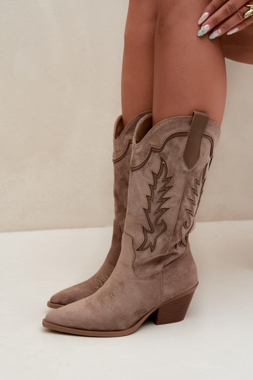 Stivali alti in stile cowboy khaki Betina
