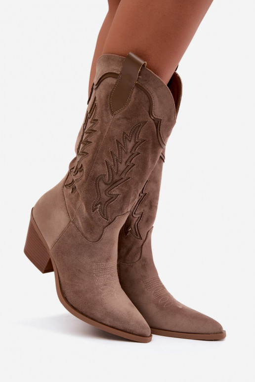 Stivali alti in stile cowboy khaki Betina