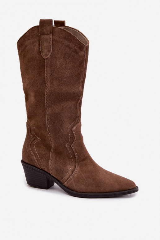 Stivali alti in stile cowboy in suede naturale con isolamento e tacco in colore marrone Radley