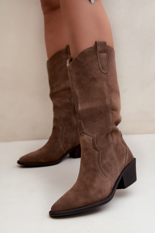 Stivali alti in stile cowboy in suede naturale con isolamento e tacco in colore marrone Radley