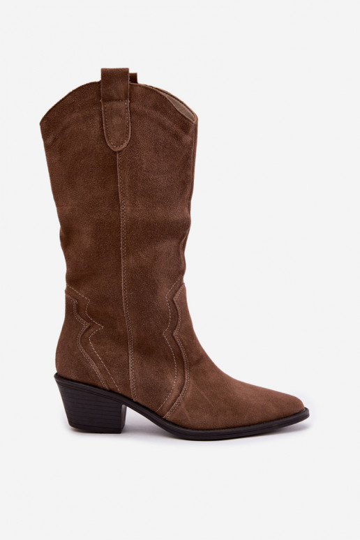 Stivali alti in stile cowboy in suede naturale con isolamento e tacco in colore marrone Radley