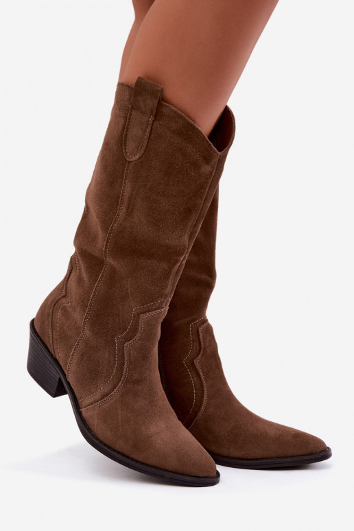Stivali alti in stile cowboy in suede naturale con isolamento e tacco in colore marrone Radley
