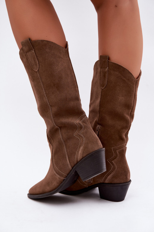 Stivali alti in stile cowboy in suede naturale con isolamento e tacco in colore marrone Radley