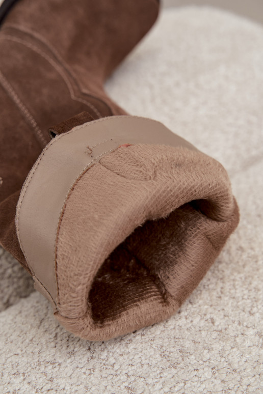 Stivali alti in stile cowboy in suede naturale con isolamento e tacco in colore marrone Radley