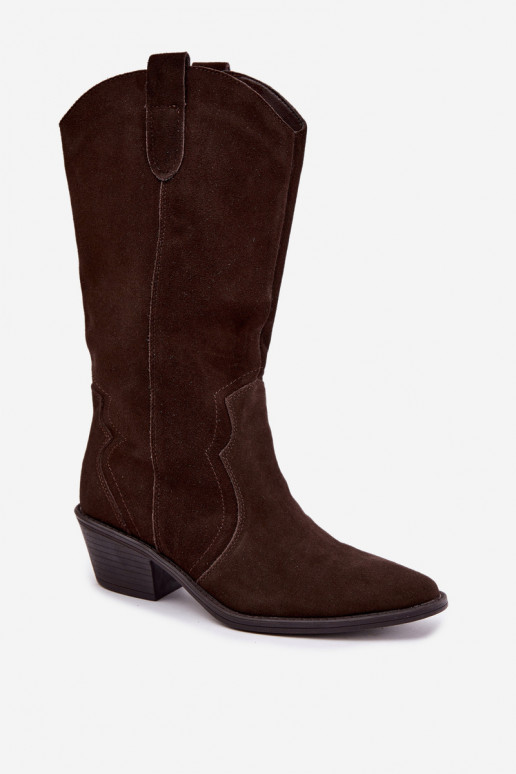 Stivali alti in stile cowboy in suede naturale con isolamento e tacco in colore cioccolato Radley