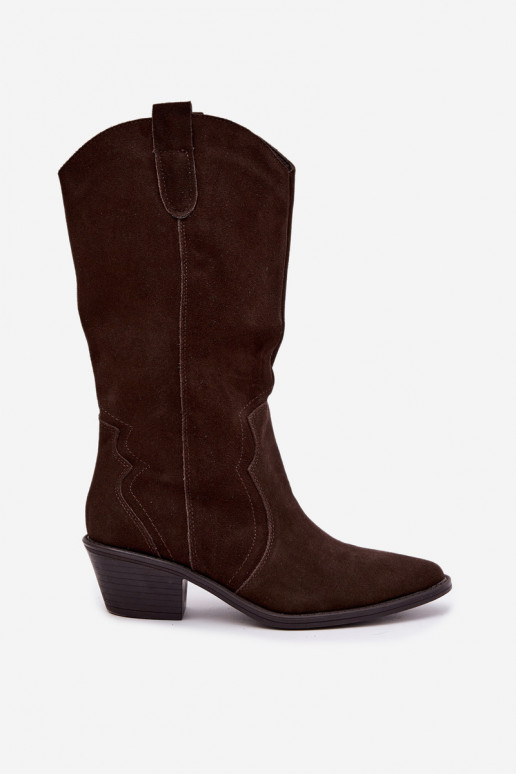 Stivali alti in stile cowboy in suede naturale con isolamento e tacco in colore cioccolato Radley