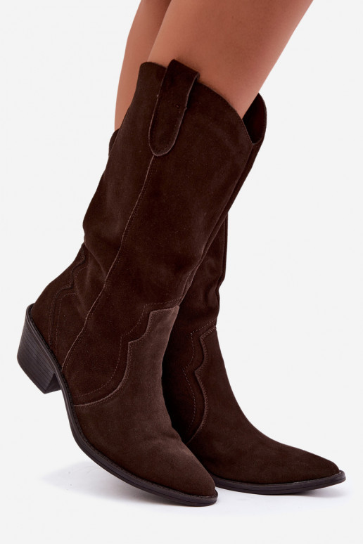 Stivali alti in stile cowboy in suede naturale con isolamento e tacco in colore cioccolato Radley
