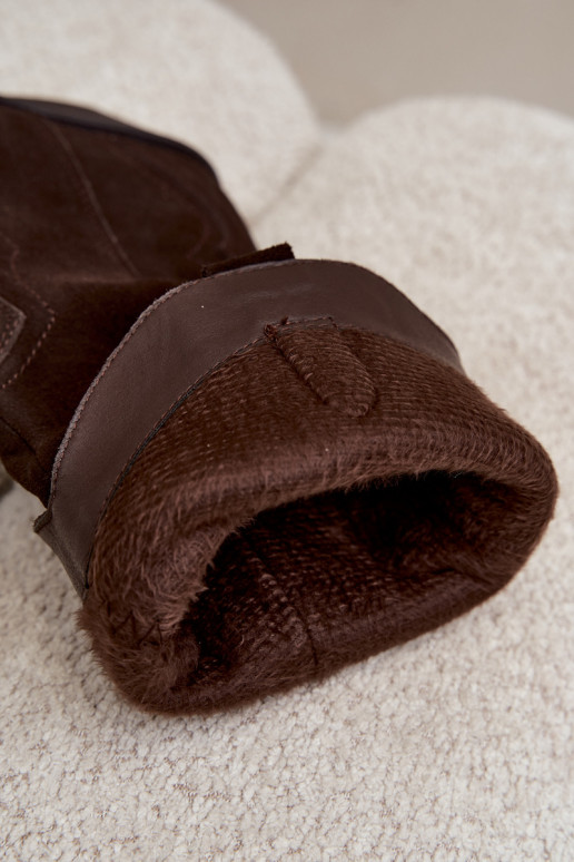 Stivali alti in stile cowboy in suede naturale con isolamento e tacco in colore cioccolato Radley