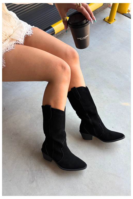 Stivali alti in stile cowboy in suede naturale con isolamento e tacco in colore nero Radley