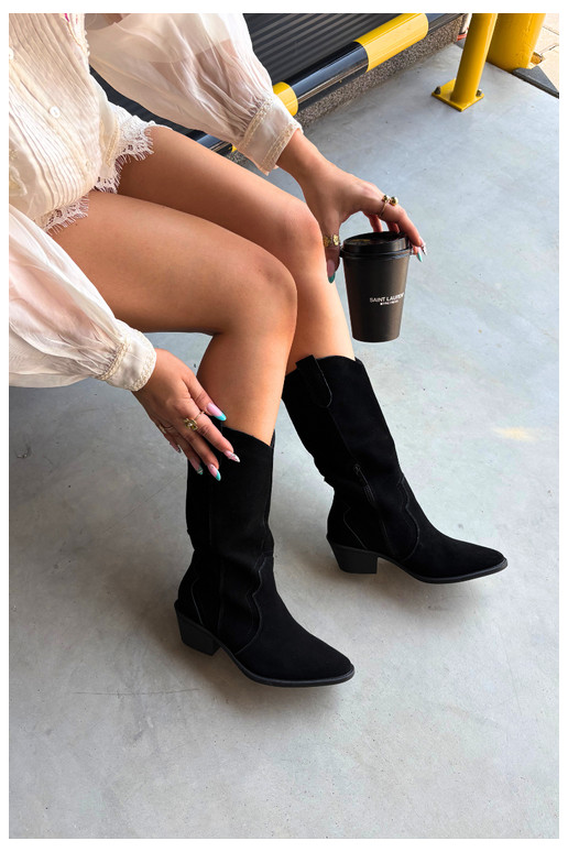 Stivali alti in stile cowboy in suede naturale con isolamento e tacco in colore nero Radley