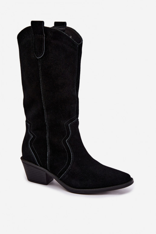 Stivali alti in stile cowboy in suede naturale con isolamento e tacco in colore nero Radley