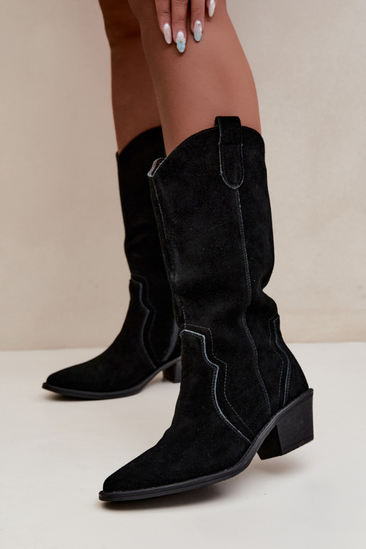 Stivali alti in stile cowboy in suede naturale con isolamento e tacco in colore nero Radley