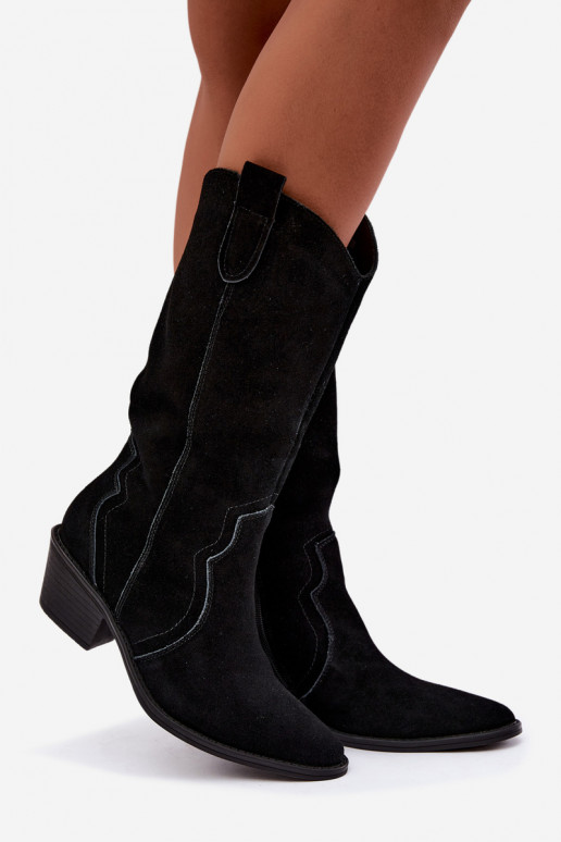Stivali alti in stile cowboy in suede naturale con isolamento e tacco in colore nero Radley