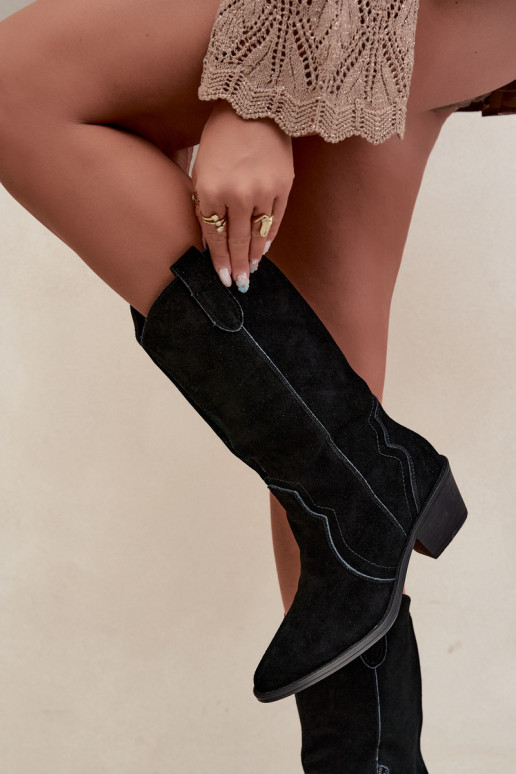 Stivali alti in stile cowboy in suede naturale con isolamento e tacco in colore nero Radley