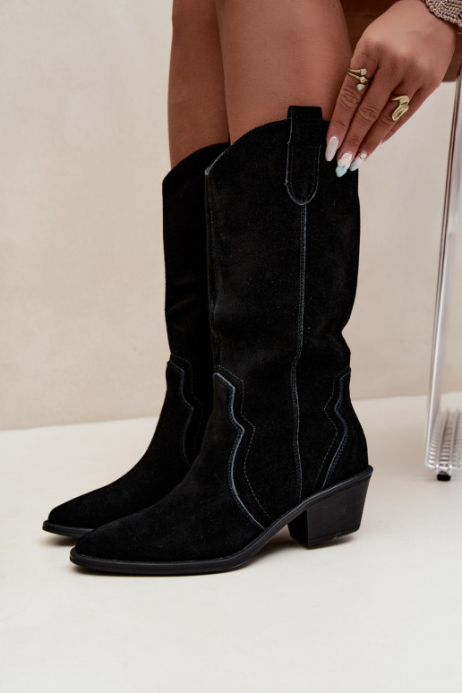 Stivali alti in stile cowboy in suede naturale con isolamento e tacco in colore nero Radley
