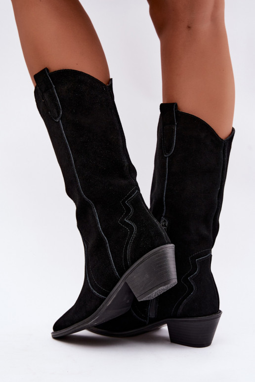 Stivali alti in stile cowboy in suede naturale con isolamento e tacco in colore nero Radley
