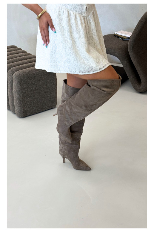 Stivali alti da donna slip-on con tacchi sottili color khaki Corly
