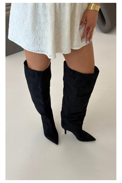 Stivali alti da donna slip-on con tacchi sottili color nero Corly