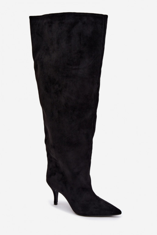 Stivali alti da donna slip-on con tacchi sottili color nero Corly