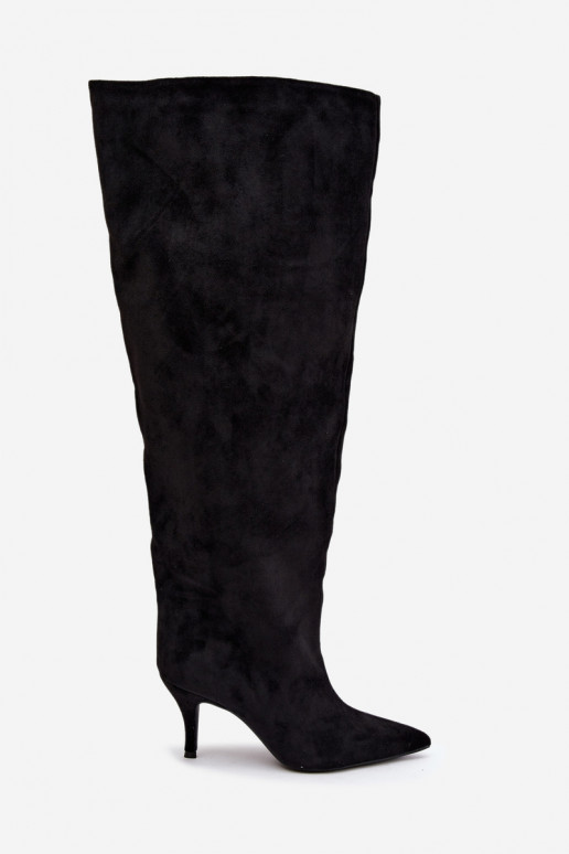 Stivali alti da donna slip-on con tacchi sottili color nero Corly