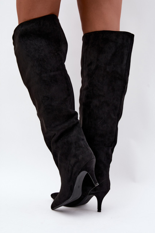 Stivali alti da donna slip-on con tacchi sottili color nero Corly