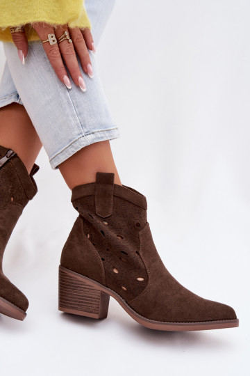 stivaletti da donna in stile cowboy con dettagli traforati CzekoladoĮe Nolvina