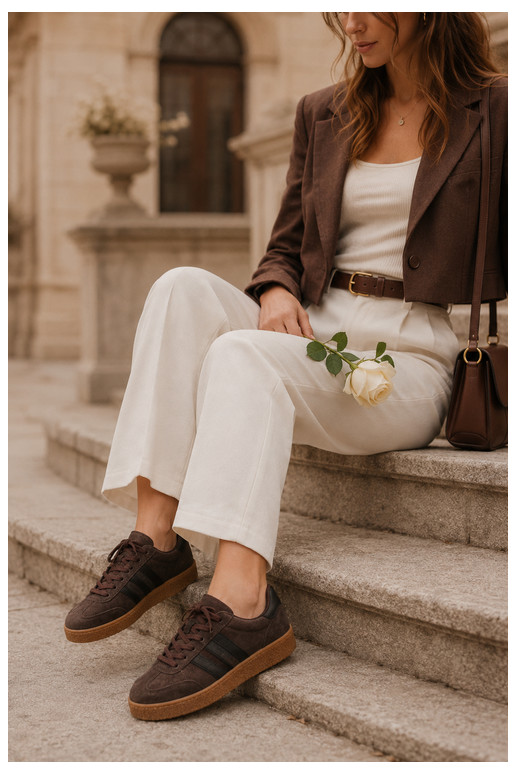Sneakers da donna in suede sintetico color cioccolato Bellmont