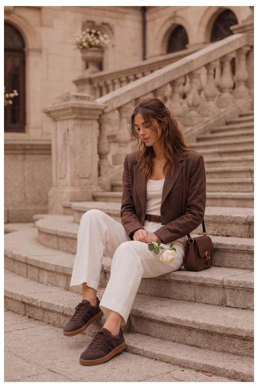 Sneakers da donna in suede sintetico color cioccolato Bellmont