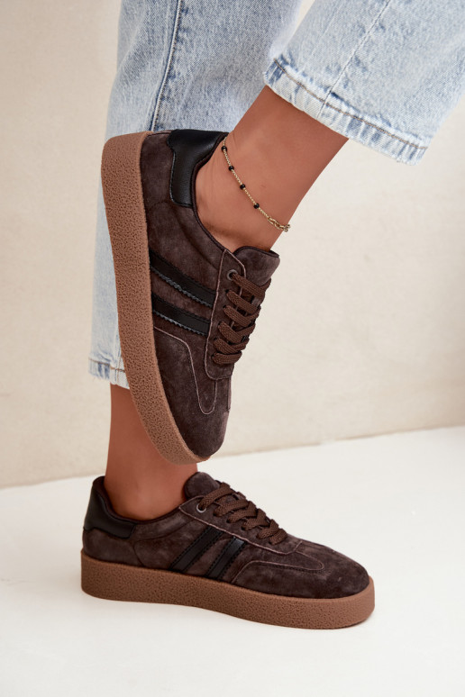 Sneakers da donna in suede sintetico color cioccolato Bellmont