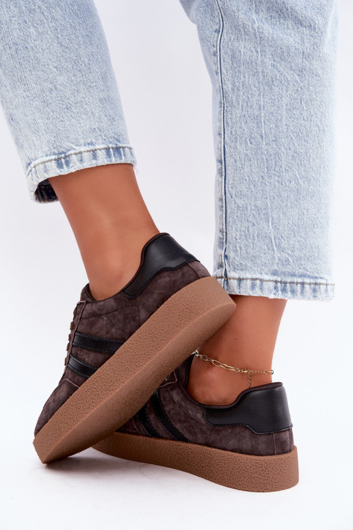 Sneakers da donna in suede sintetico color cioccolato Bellmont