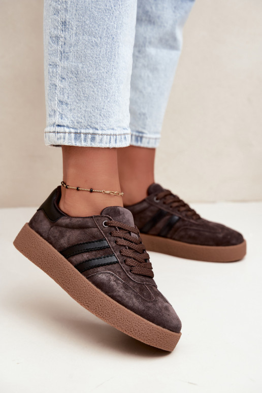 Sneakers da donna in suede sintetico color cioccolato Bellmont