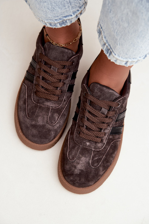 Sneakers da donna in suede sintetico color cioccolato Bellmont