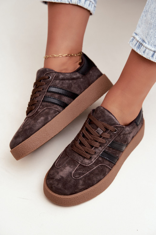 Sneakers da donna in suede sintetico color cioccolato Bellmont