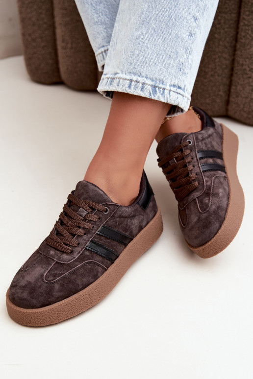 Sneakers da donna in suede sintetico color cioccolato Bellmont